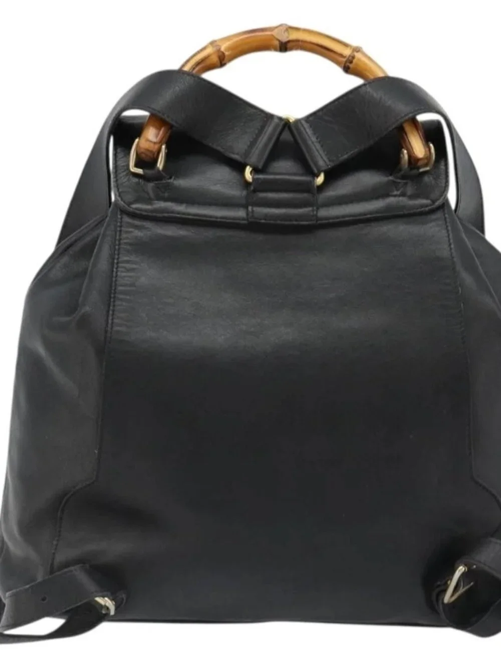 GUCCI Bamboo Backpack Leather Black Gold 003 2058 0016 Auth BA13350